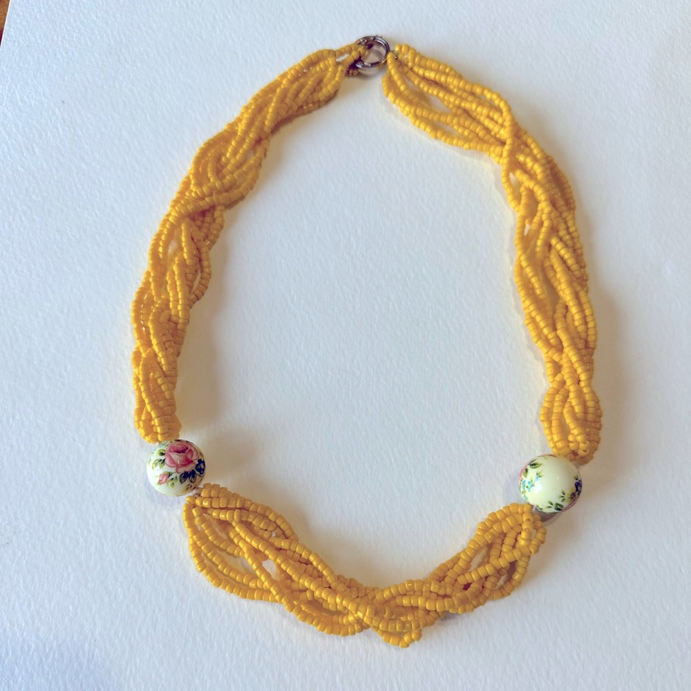 Beaded Yellow 20" Beaded/  Braided Necklace